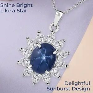 Blue Star Sapphire, Moissanite Necklace.  NWT